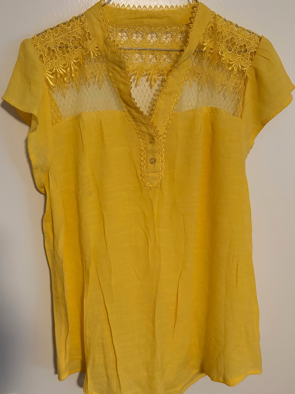 Blu Pepper Yellow Lace Yoke Cap Sleeve Blouse